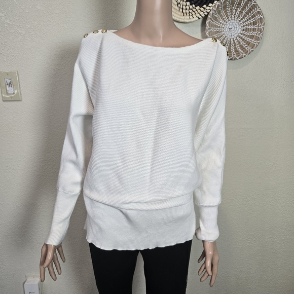 Ralph Lauren Sweaters - Lauren Ralph Lauren Boatneck Sweater Medium White With Gold Buttons